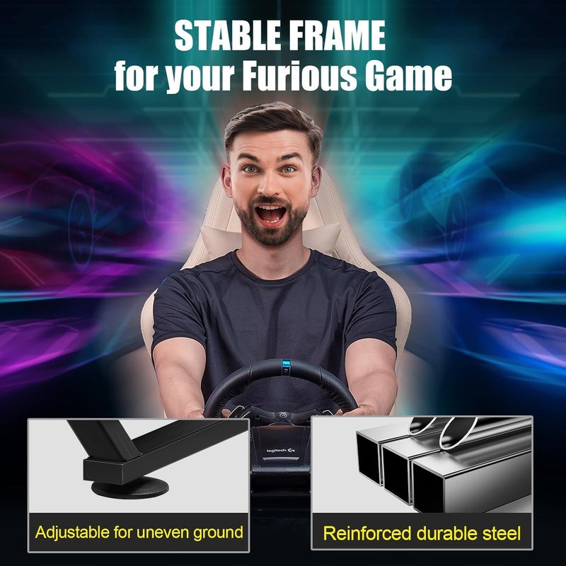 GTPLAYER Sim Racing Wheel Stand Simulator Cockpit Wheel Stand Racing Steering Shifter Mount fit for Logitech G25 G27 G29 G920 G923 Thrustmaster T330TS Gaming Stand Wheel Pedals NOT Included, Black - Image 3